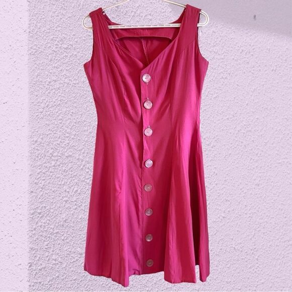 Vintage 90s pink skater dress oversized buttons - Picture 1 of 9